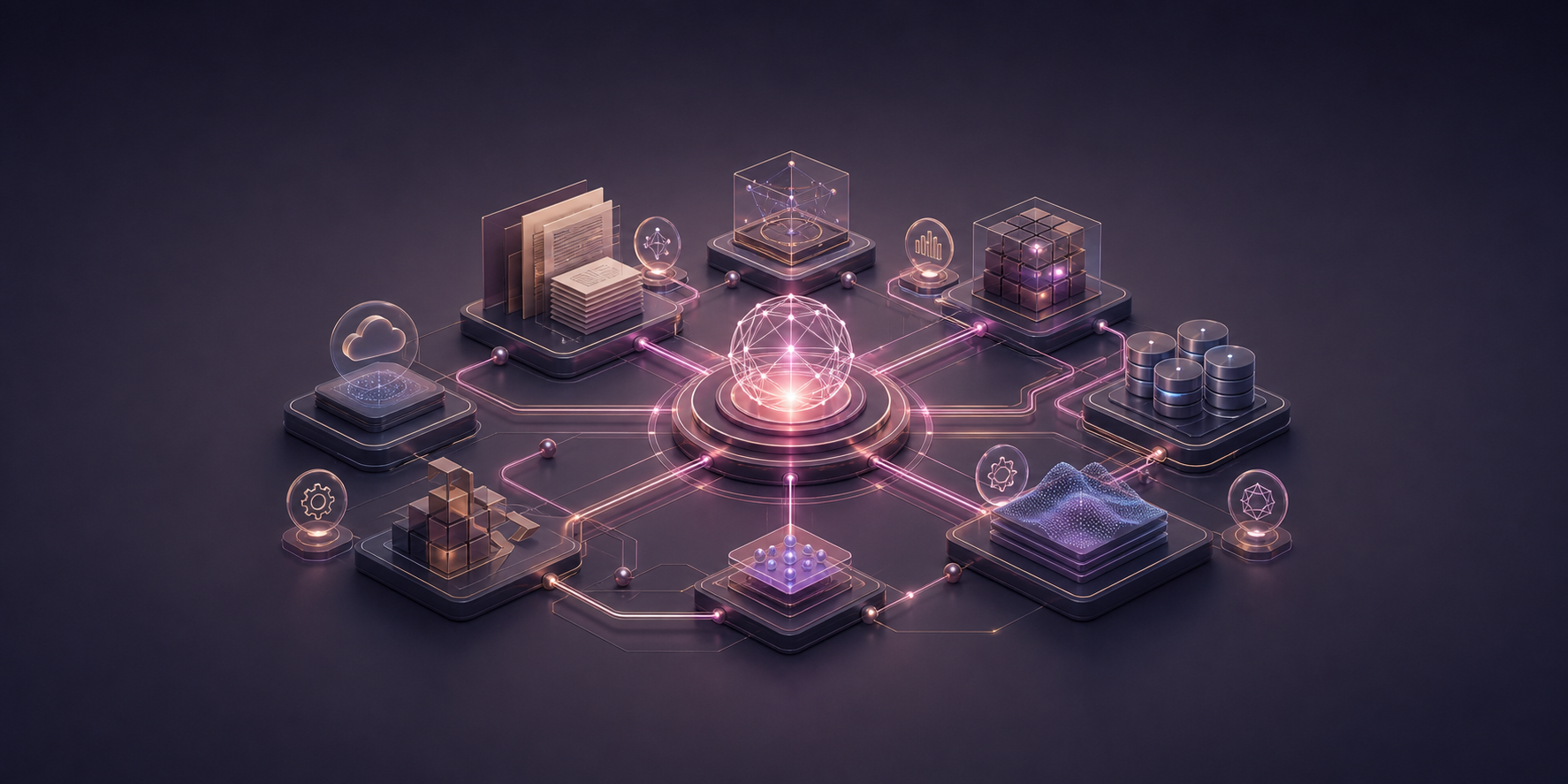 Aiva Nexus model visual showing secure interconnected work modules.