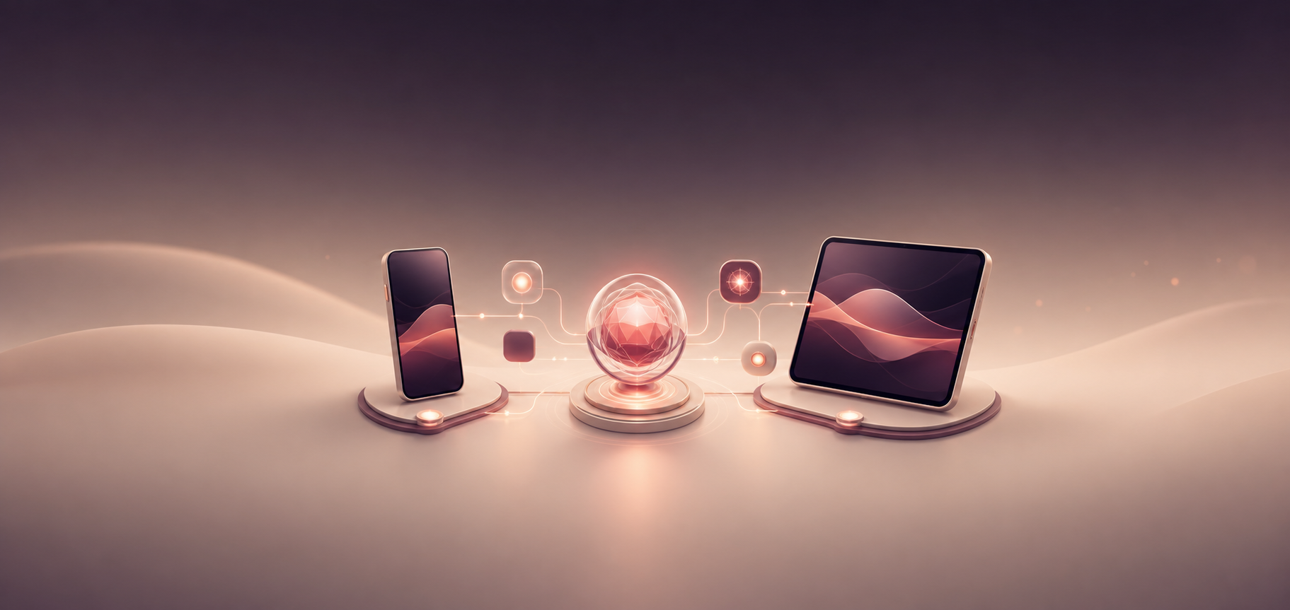 Aiva Spark visual with luminous local intelligence running across mobile and tablet hardware